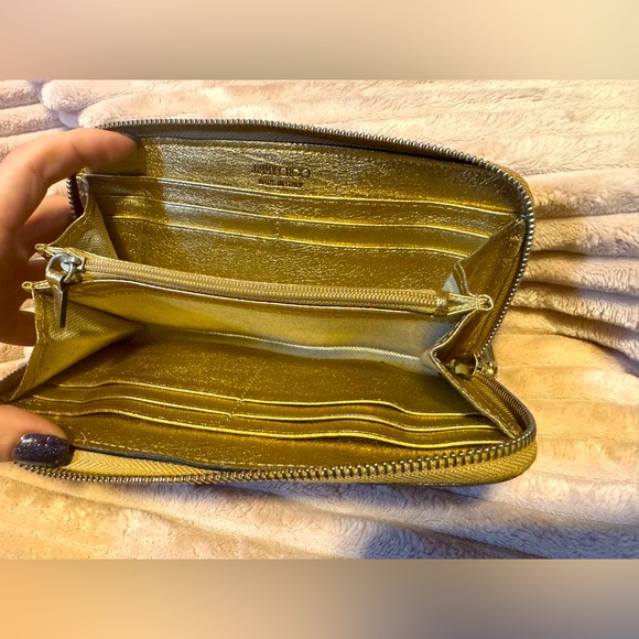 Jimmy Choo Long Wallet Filipa Star-Embossed Gold Metallic Authentic Discontinued - Picture 7 of 11